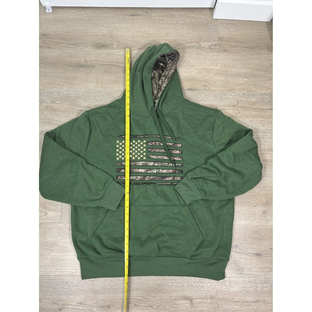 Mossy Oak Mens Green Camo American Flag Hoodie Sweatshirt Pullover Size L